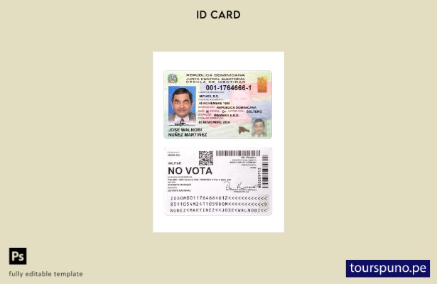 Plantilla de tarjeta de identificación de República Dominicana lista para imprim